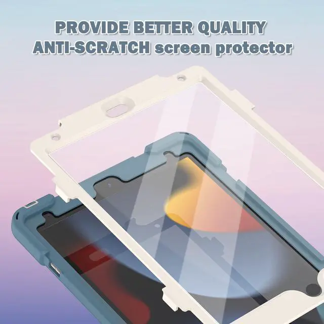 Alt view image 2 of 5 - BRAECN iPad 9th Generation Case, Three Layer Shockproof Cover with Screen Protector, Hand Strap, Kickstand, Shoulder Strap, Pencil Holder, Pencil Cap Holder for Apple iPad 10.2"8th/7th-Cornflower Blue