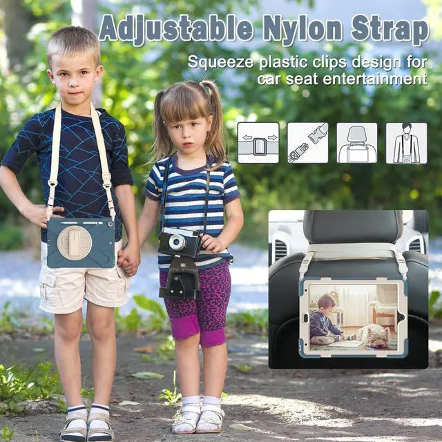 Alt view image 5 of 5 - BRAECN iPad 9th Generation Case, Three Layer Shockproof Cover with Screen Protector, Hand Strap, Kickstand, Shoulder Strap, Pencil Holder, Pencil Cap Holder for Apple iPad 10.2"8th/7th-Cornflower Blue