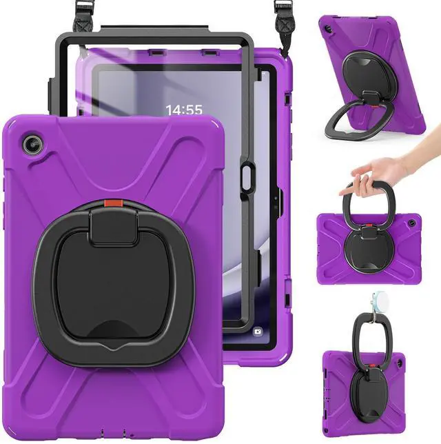 Main image of BRAECN Case for Samsung Galaxy Tab A9+/ A9 Plus 11 Inch 2023 SM-X210/X216/X218 with Screen Protector, Rotating Handle Grip, Shoulder Strap, Silicone Heavy Duty Case for Galaxy A9 Plus Tablet, Purple