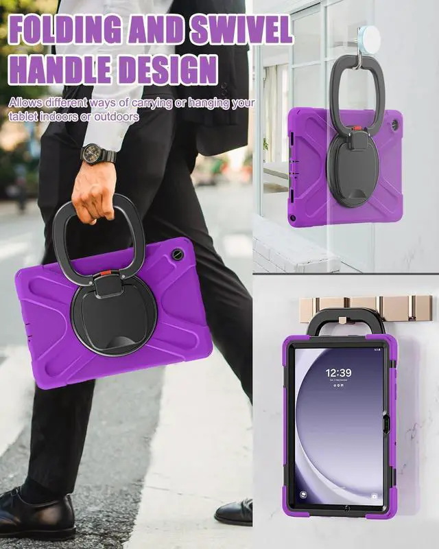 Alt view image 4 of 5 - BRAECN Case for Samsung Galaxy Tab A9+/ A9 Plus 11 Inch 2023 SM-X210/X216/X218 with Screen Protector, Rotating Handle Grip, Shoulder Strap, Silicone Heavy Duty Case for Galaxy A9 Plus Tablet, Purple