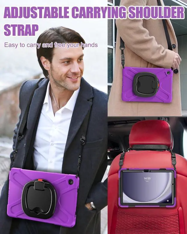 Alt view image 5 of 5 - BRAECN Case for Samsung Galaxy Tab A9+/ A9 Plus 11 Inch 2023 SM-X210/X216/X218 with Screen Protector, Rotating Handle Grip, Shoulder Strap, Silicone Heavy Duty Case for Galaxy A9 Plus Tablet, Purple