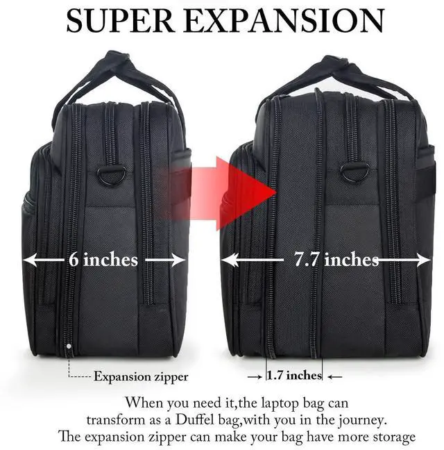 Alt view image 3 of 5 - Ytonet Laptop Bag, Expandable Laptop Briefcases for Men Fits 17.3 Inch Laptop Case Computer Bags, Water Resistant Multi Compartments Mens Laptop Work Bag with Luggage Strap for Bussiness Travel, Black