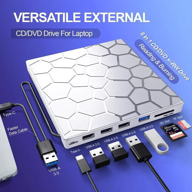 Alt view image 4 of 5 - BPAKDU External CD/D1VD Drive for Laptop, DVD Player for Laptop, 8 in 1 USB 3.0 Ultra-Slim Portable (Silver)