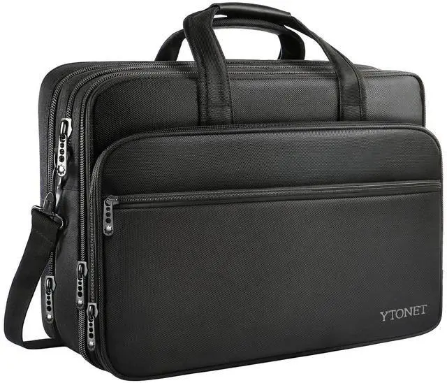 Main image of Ytonet Laptop Bag, Expandable Laptop Briefcases for Men Fits 17.3 Inch Laptop Case Computer Bags, Water Resistant Multi Compartments Mens Laptop Work Bag with Luggage Strap for Bussiness Travel, Black