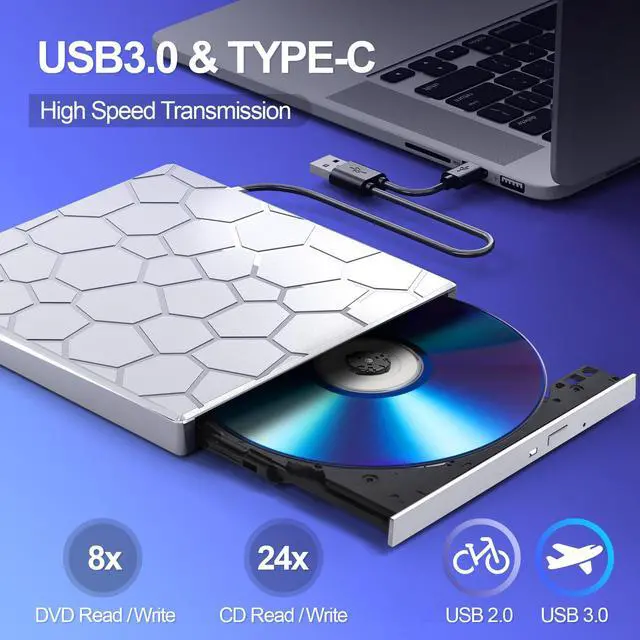 Alt view image 5 of 5 - BPAKDU External CD/D1VD Drive for Laptop, DVD Player for Laptop, 8 in 1 USB 3.0 Ultra-Slim Portable (Silver)