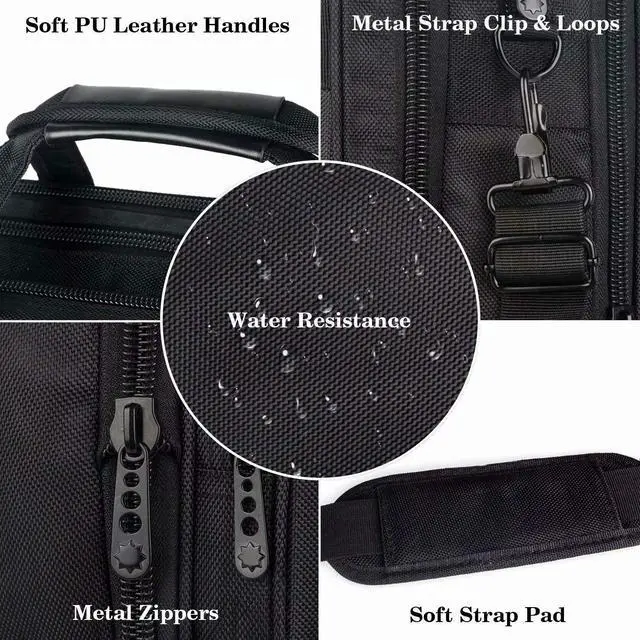Alt view image 5 of 5 - Ytonet Laptop Bag, Expandable Laptop Briefcases for Men Fits 17.3 Inch Laptop Case Computer Bags, Water Resistant Multi Compartments Mens Laptop Work Bag with Luggage Strap for Bussiness Travel, Black