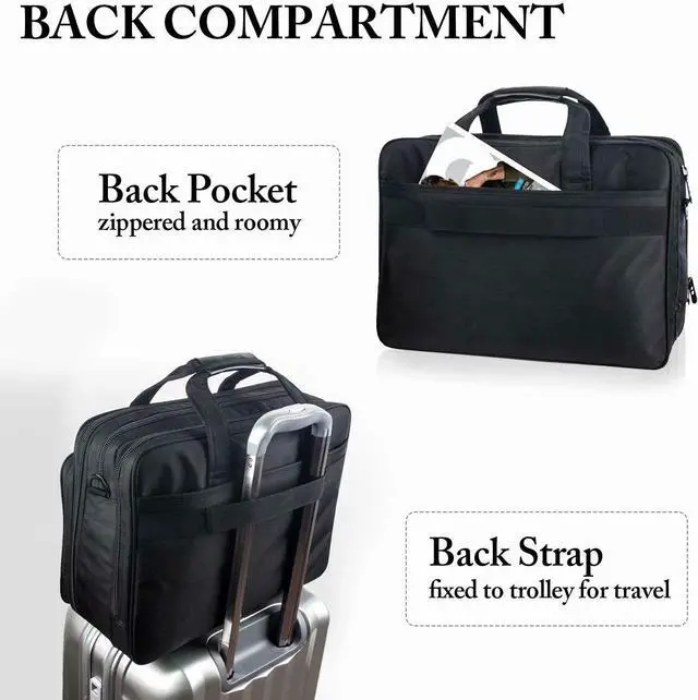 Alt view image 4 of 5 - Ytonet Laptop Bag, Expandable Laptop Briefcases for Men Fits 17.3 Inch Laptop Case Computer Bags, Water Resistant Multi Compartments Mens Laptop Work Bag with Luggage Strap for Bussiness Travel, Black