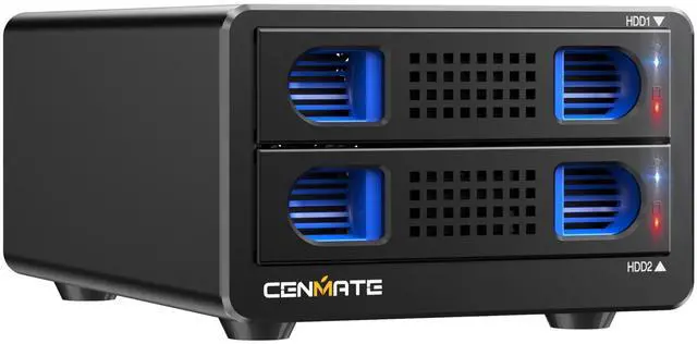 Main image of CENMATE Aluminum Dual Bay Hard Drive Enclosure with Cooling Fan for 2.5"/3.5" SATA HDD/SSD with USB A/C 3.0, Support Hot Swappable, Daisy Chain Expansion, Tool-Free HDD Enclosure, DAS(NO RAID/NAS)