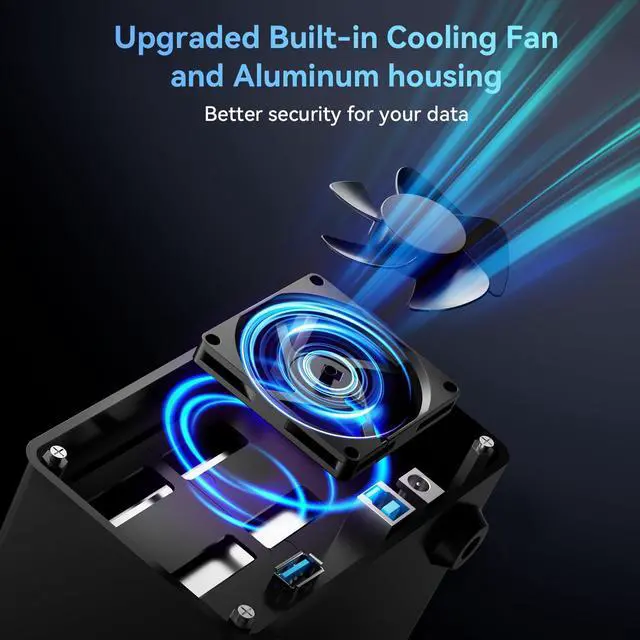 Alt view image 4 of 5 - CENMATE Aluminum Dual Bay Hard Drive Enclosure with Cooling Fan for 2.5"/3.5" SATA HDD/SSD with USB A/C 3.0, Support Hot Swappable, Daisy Chain Expansion, Tool-Free HDD Enclosure, DAS(NO RAID/NAS)