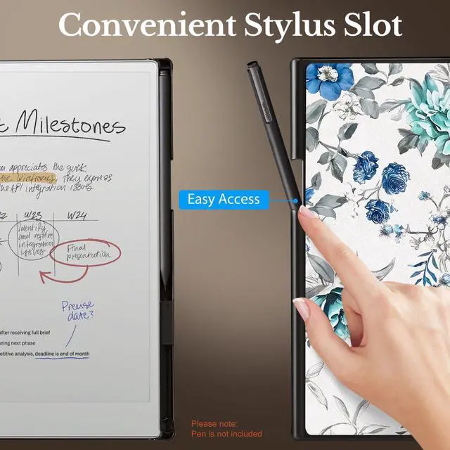 Alt view image 2 of 5 - CoBak Case for 11.8" Remarkable Paper Pro Color Tablet 2024 Released- Smart Auto Sleep/Wake Folio Lightweight Protective Cover with Built-in Pen Holder and Nibs Holder (Blue Floral)