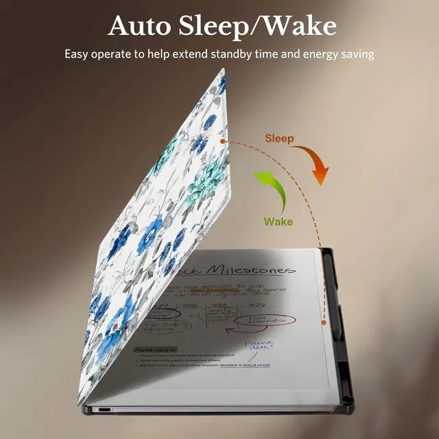 Alt view image 4 of 5 - CoBak Case for 11.8" Remarkable Paper Pro Color Tablet 2024 Released- Smart Auto Sleep/Wake Folio Lightweight Protective Cover with Built-in Pen Holder and Nibs Holder (Blue Floral)