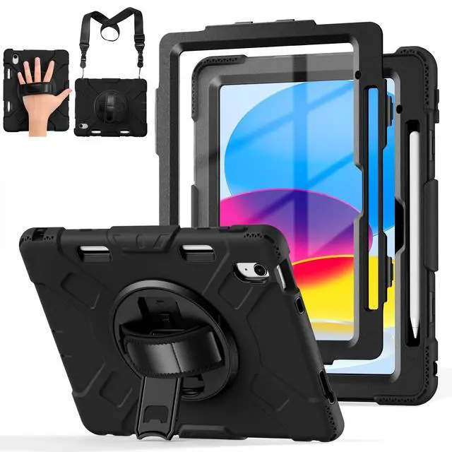 Main image of Cousper for iPad A16 11th/10th Generation Case 11/10.9 Inch 2025/2022 with Screen Protector, 360°Rotating Stand, Handle, Adjustable Strap, for iPad Shockproof Cover 10 Gen with Pencil Holder, Black