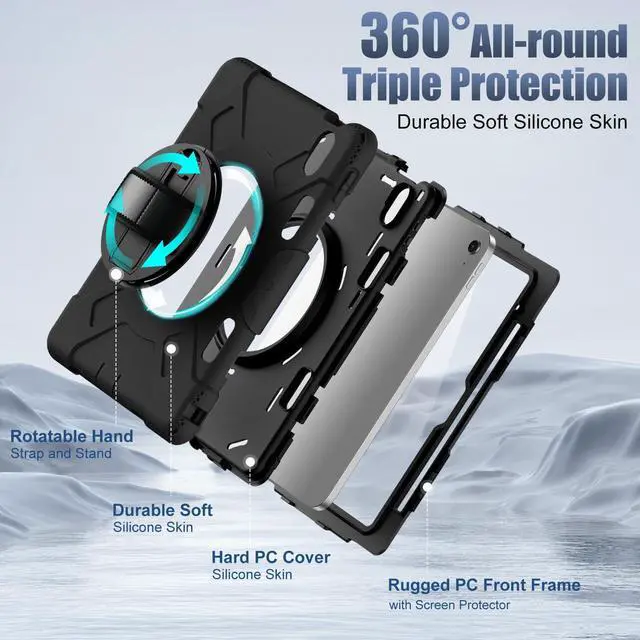 Alt view image 3 of 5 - Cousper for iPad A16 11th/10th Generation Case 11/10.9 Inch 2025/2022 with Screen Protector, 360°Rotating Stand, Handle, Adjustable Strap, for iPad Shockproof Cover 10 Gen with Pencil Holder, Black