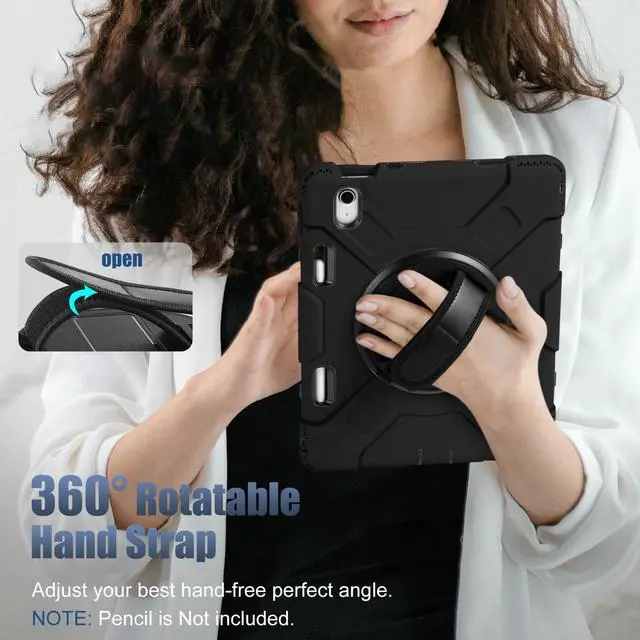 Alt view image 5 of 5 - Cousper for iPad A16 11th/10th Generation Case 11/10.9 Inch 2025/2022 with Screen Protector, 360°Rotating Stand, Handle, Adjustable Strap, for iPad Shockproof Cover 10 Gen with Pencil Holder, Black