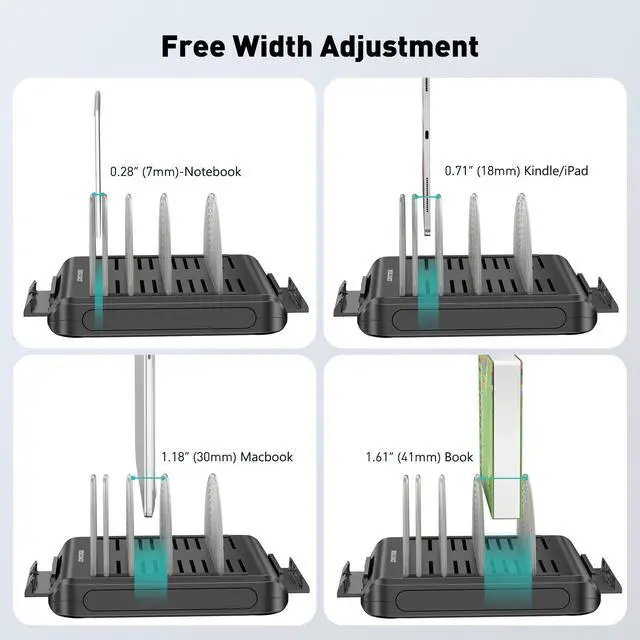 Alt view image 2 of 5 - DeskLogics Vertical Laptop Stand for Desk, Patented Laptop Organizer Stand Multiple Rack Holder w/ 6 Dividers, Portable Phone Stand, 360deg Rotating Base, Compatible w/MacBooks iPhones iPads Tablets
