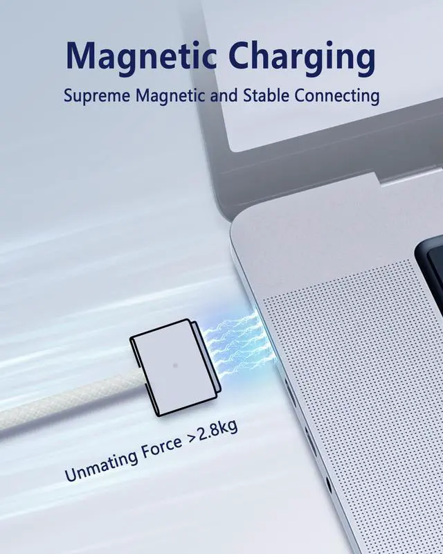 Alt view image 3 of 5 - DERLULU USB-C to Magnetic 3 Fast Charge Cable (2 m/6.6 ft), USB C Cable Compatible with MacBook Air (15/13-inch M3 2024, 15-inch M2 2023, 13-inch M2 2022), MacBook Pro (16/14-inch 2023/2021), Silver