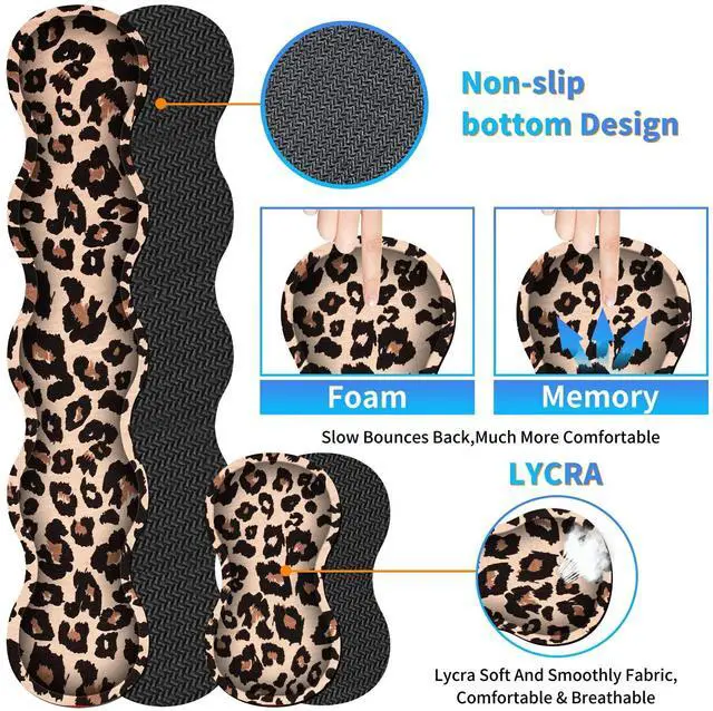 Alt view image 2 of 5 - 4Pcs Memory Foam Keyboard Mouse Wrist Rest Pad + Gaming Desk Mat 31.5" * 11.8" with Stitched Edges + Mouse Wrist Cushion + Coasters Set, Non-Slip Desk Pad Protector for Laptop Computer, Leopard Print
