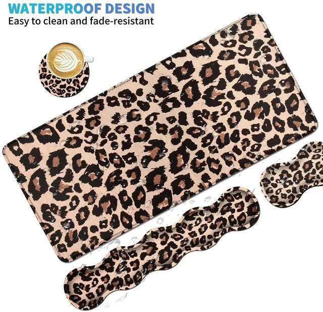 Alt view image 5 of 5 - 4Pcs Memory Foam Keyboard Mouse Wrist Rest Pad + Gaming Desk Mat 31.5" * 11.8" with Stitched Edges + Mouse Wrist Cushion + Coasters Set, Non-Slip Desk Pad Protector for Laptop Computer, Leopard Print