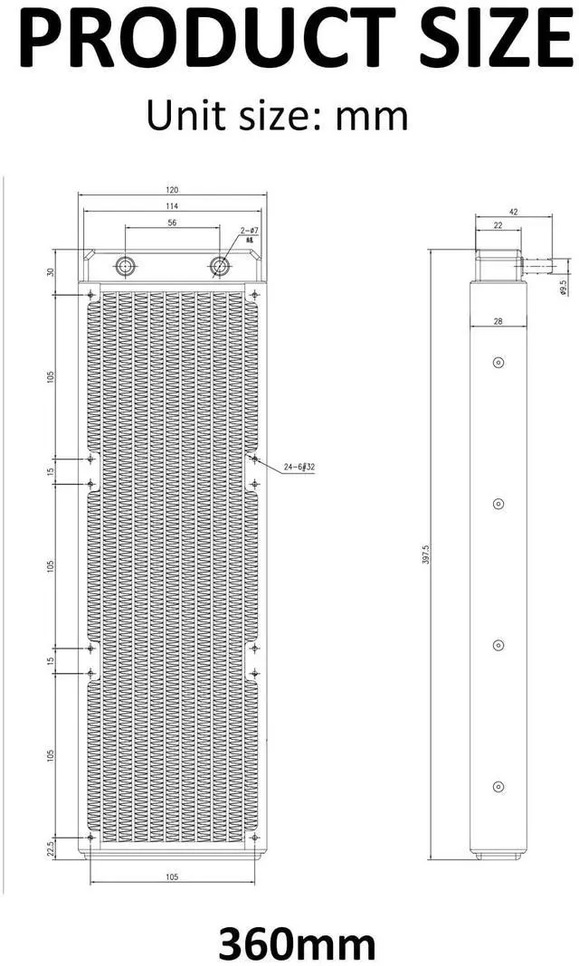 Alt view image 2 of 5 - DIYhz Water Cooling Computer Radiator, 12 Pipe Aluminum Heat Exchanger Liquid Cooling Radiator Fans - 360mm Radiator for CPU PC Laser Water Cool System DC12V Black