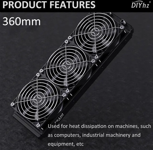 Alt view image 5 of 5 - DIYhz Water Cooling Computer Radiator, 12 Pipe Aluminum Heat Exchanger Liquid Cooling Radiator Fans - 360mm Radiator for CPU PC Laser Water Cool System DC12V Black