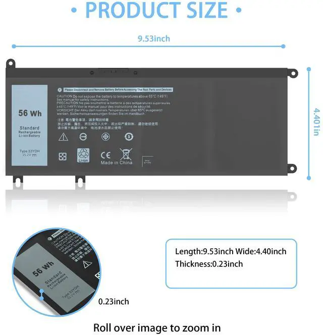 Alt view image 3 of 5 - VNYUNQWE 56WH 33YDH Battery Dell for Dell Inspiron 17 7000 7786 7779 7773 7778 G3 3579 3779 G5 5587 G7 7588 15 7577 Latitude 13 3380 14 3490 15 3590 3580 99NF2 PVHT1 P72F P30E 81PF3 081PF3 P30E001