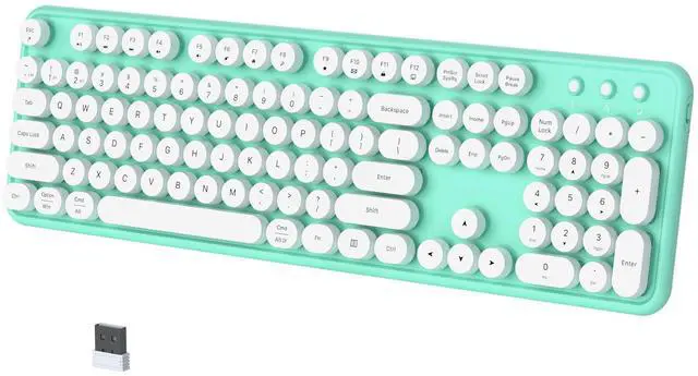 Main image of COVEVA Colorful Wireless Bluetooth Keyboard, 2.4G & Dual Bluetooth Multi-Device Keyboard, Typewriter Retro Round Keycaps 104 Keys Full-Size Keyboard for PC Laptop Tablet Phone (White Dark-Green)