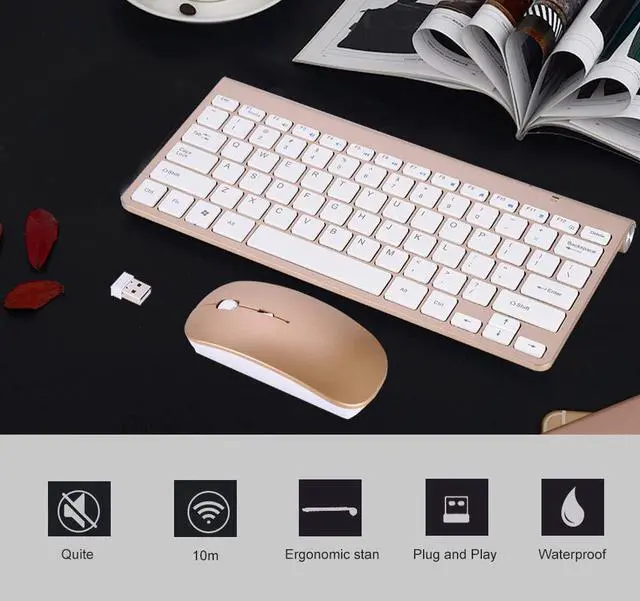 Alt view image 4 of 5 - Keyboard Mouse Combo, 2.4GHz Slim Keyboard and Mouse Kit for Desktop, Computer, PC(Gold)