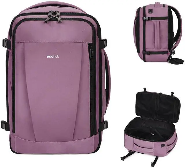 Main image of ECOHUB Travel Backpack 18x14x8 Spirit Airlines Personal Item Bag Carry On Backpack 13 Pockets Large Work Casual Daypack for men Airline Approved Waterproof Gym Backpack with Charging Port, Pink