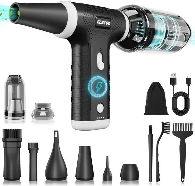 Main image of ELECGO 2 in 1 Compressed Air Duster, 150000 RPM Electric Air Duster, Electric Vacuum Cleaner with Brushless Motor, Stepless Speed Adjustable, Highspeed Jet Air Blower for Home, Car, Keyboard, Computer