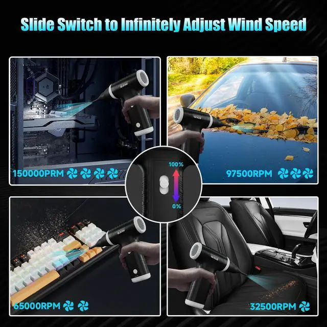 Alt view image 3 of 5 - ELECGO 2 in 1 Compressed Air Duster, 150000 RPM Electric Air Duster, Electric Vacuum Cleaner with Brushless Motor, Stepless Speed Adjustable, Highspeed Jet Air Blower for Home, Car, Keyboard, Computer