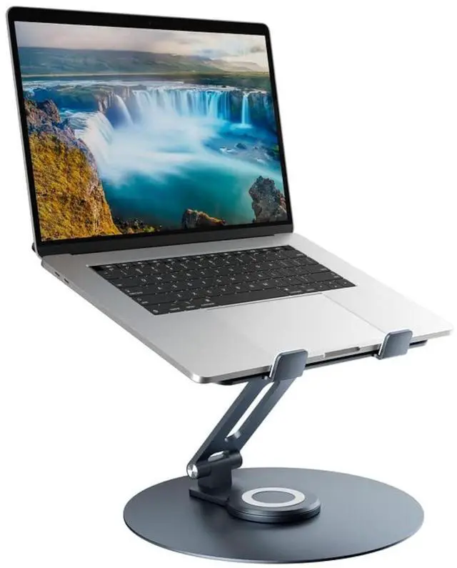 Main image of Swivel Laptop Stand for Desk, Adjustable Height Aluminum Computer Stand with 360 Rotating Base, Foldable Ergonomic Riser, Portable Laptop Holder Compatible with MacBook, All Laptops 10-17'', Grey