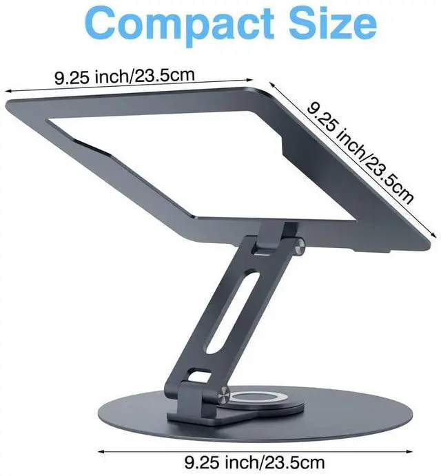 Alt view image 3 of 5 - Swivel Laptop Stand for Desk, Adjustable Height Aluminum Computer Stand with 360 Rotating Base, Foldable Ergonomic Riser, Portable Laptop Holder Compatible with MacBook, All Laptops 10-17'', Grey