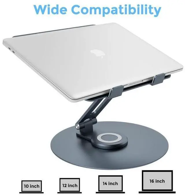 Alt view image 4 of 5 - Swivel Laptop Stand for Desk, Adjustable Height Aluminum Computer Stand with 360 Rotating Base, Foldable Ergonomic Riser, Portable Laptop Holder Compatible with MacBook, All Laptops 10-17'', Grey