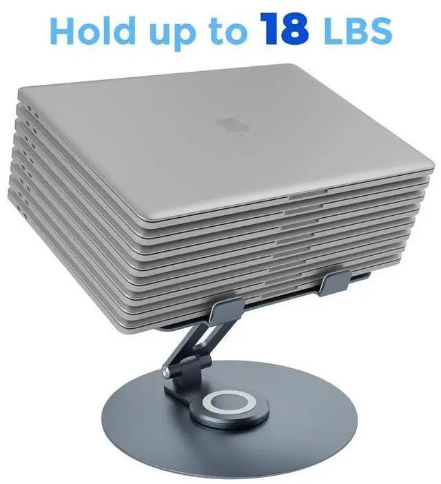 Alt view image 5 of 5 - Swivel Laptop Stand for Desk, Adjustable Height Aluminum Computer Stand with 360 Rotating Base, Foldable Ergonomic Riser, Portable Laptop Holder Compatible with MacBook, All Laptops 10-17'', Grey