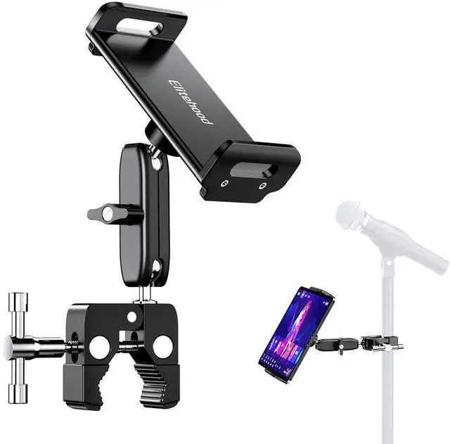 Main image of elitehood Aluminum Dual Ball Head Tablet Holder for Mic Stand, Adjustable iPad Mic Stand Holder, Side Mount Microphone Music Stand Phone Holder Mount for iPad, iPhone,4, 7-12.9in Tablets