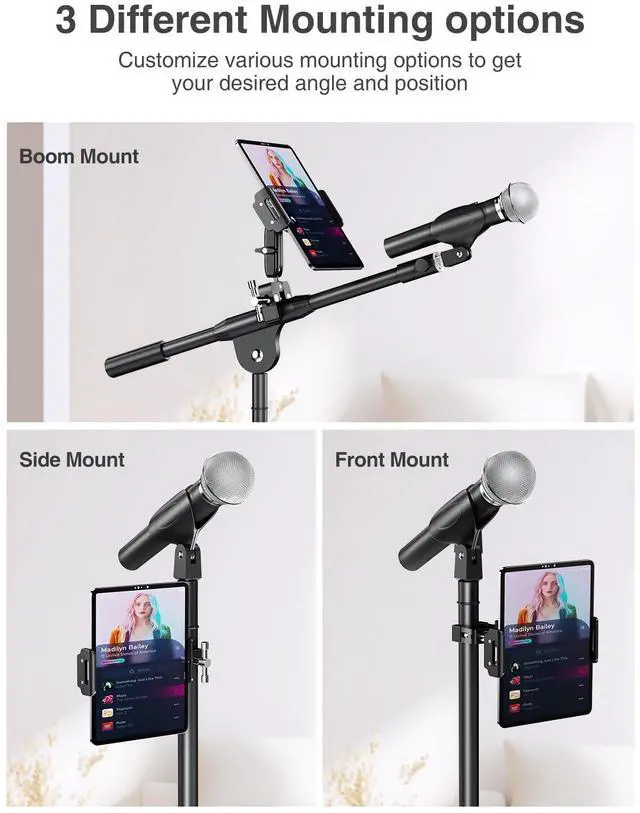 Alt view image 4 of 5 - elitehood Aluminum Dual Ball Head Tablet Holder for Mic Stand, Adjustable iPad Mic Stand Holder, Side Mount Microphone Music Stand Phone Holder Mount for iPad, iPhone,4, 7-12.9in Tablets