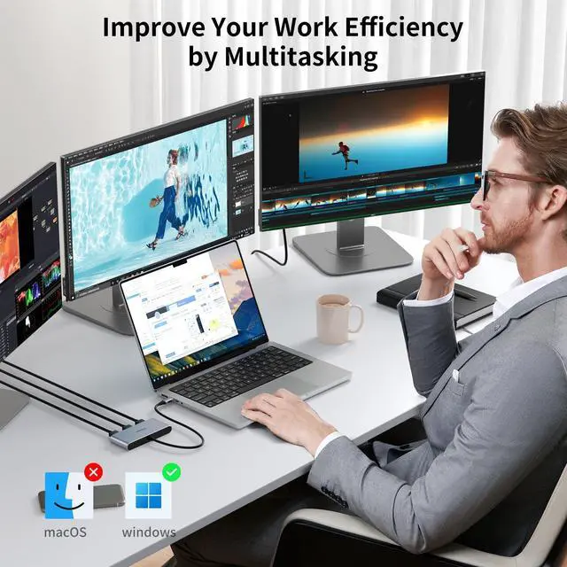 Alt view image 4 of 5 - fairikabe USB C Hub with 3X DisplayPort 1.4 Triple Monitor 4K@60Hz, USBC to DisplayPort Splitter MST Hub for Windows Only, Compatible with Thunderbolt 4, USB4
