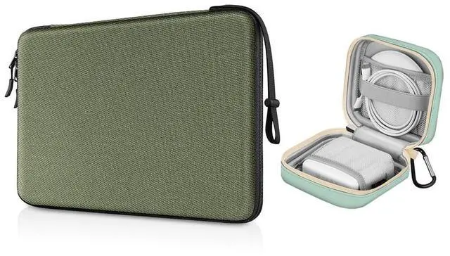 Main image of FINPAC 13-inch Hard Laptop Sleeve Case + Charger Case Small Electronic Organizer Bag Light Green