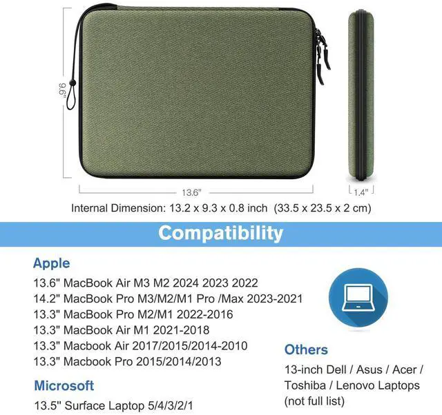 Alt view image 2 of 5 - FINPAC 13-inch Hard Laptop Sleeve Case + Charger Case Small Electronic Organizer Bag Light Green
