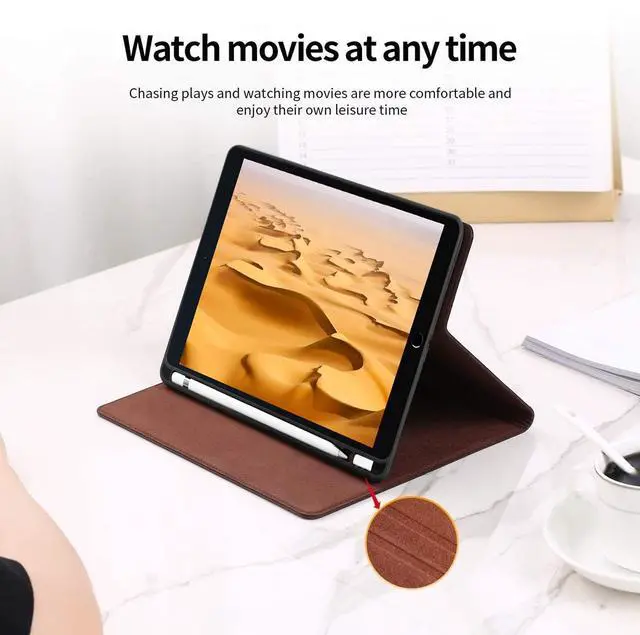 Alt view image 4 of 5 - Gexmil Case for iPad Mini 7.9 Inch,5th/4th Generation(2019/2015) Genuine Leather Cover with Pencil Holder,Cowhide Folio Cover Auto Sleep/Wake,Anti-Fingerprint,Sand Dark Brown