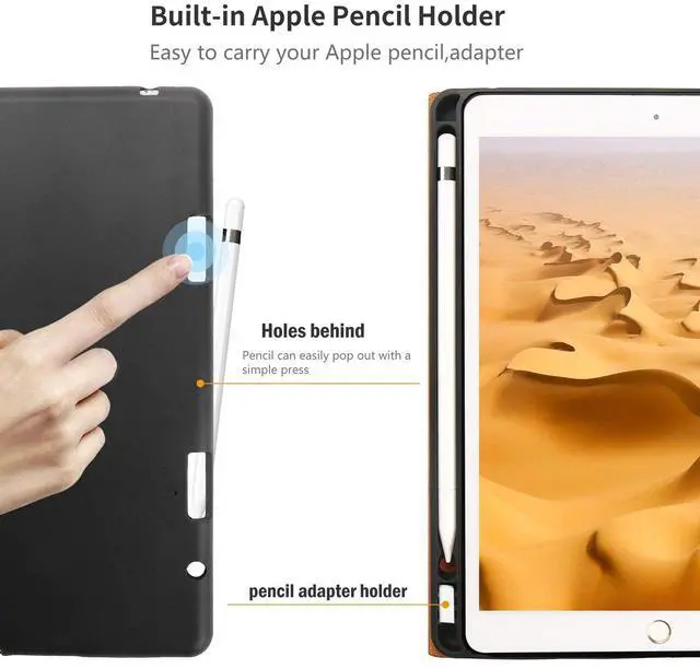 Alt view image 5 of 5 - Gexmil Case for iPad Mini 7.9 Inch,5th/4th Generation(2019/2015) Genuine Leather Cover with Pencil Holder,Cowhide Folio Cover Auto Sleep/Wake,Anti-Fingerprint,Sand Dark Brown