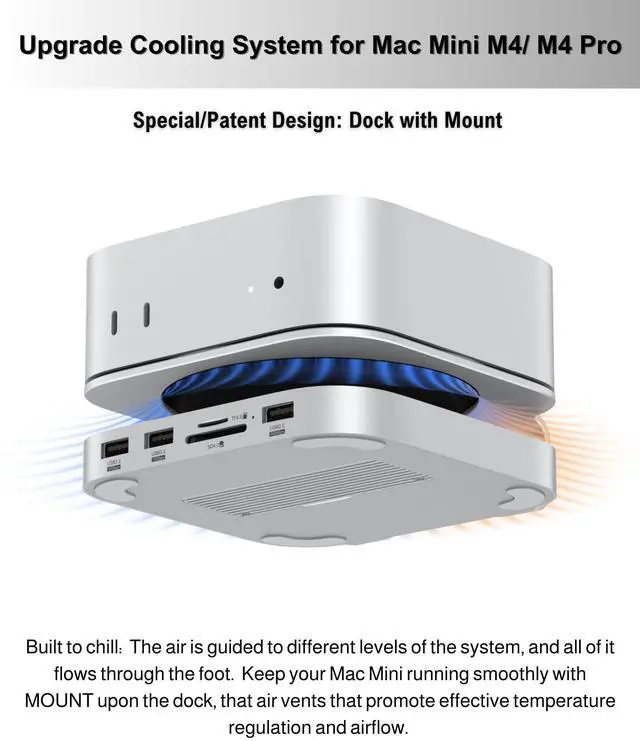 Alt view image 5 of 5 - GEWOKLIY Mac Mini M4 Dock, Aluminum Stand and Hub for Mac Mini M4 and M4 Pro 2024 with M.2 NVMe SSD Enclosure, 4K 60Hz HDMI, 2X USB-A 10Gbps, SD/TF Card Readers, USB 2.0 Data (Silver)|Accessories