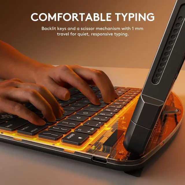 Alt view image 5 of 5 - GUSGU Transparent Case with Wireless Keyboard for iPad 10.2-in (7th, 8th, and 9th Gen), 7 Colors Backlight, Trackpad, 360degRotating Stand, Tech Style
