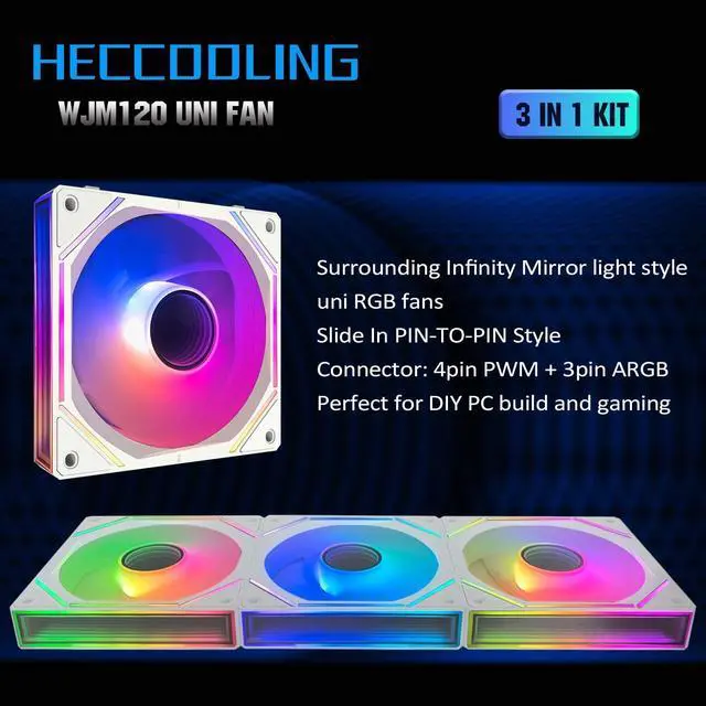 Alt view image 4 of 5 - UNI Fan 120mm pc Case Fan WJM120 White ARGB pc Fans,Infinity Mirror Module 120mm ARGB PWM Case Fans, 3 Pack 120mm Fans Suitable for Computer Case and CPU Cooling
