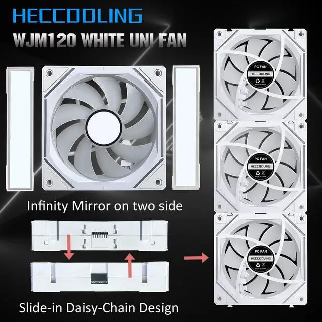 Alt view image 3 of 5 - UNI Fan 120mm pc Case Fan WJM120 White ARGB pc Fans,Infinity Mirror Module 120mm ARGB PWM Case Fans, 3 Pack 120mm Fans Suitable for Computer Case and CPU Cooling