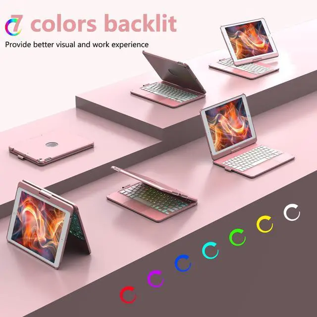 Alt view image 5 of 5 - Keyboard Case for iPad 10.2 - iPad Keyboard 9th Generation & 8th & 7th Gen - Touch Keyboard - 360deg Rotatable Protective Cover with Apple Pencil Holder - Backlight Wireless Keyboard - iPad 9 Keyboard