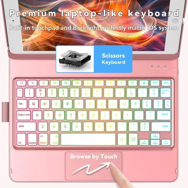 Alt view image 4 of 5 - Keyboard Case for iPad 10.2 - iPad Keyboard 9th Generation & 8th & 7th Gen - Touch Keyboard - 360deg Rotatable Protective Cover with Apple Pencil Holder - Backlight Wireless Keyboard - iPad 9 Keyboard