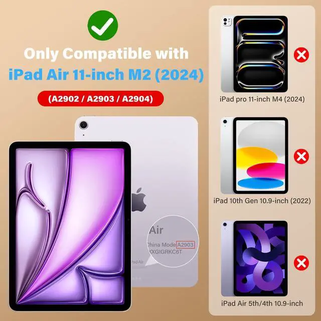 Alt view image 5 of 5 - Hogenl for iPad Air 11 Inch Case 2024 (M2) for Kids Girl with Pencil Slot, for iPad Air 6th Generation Cover with Butterfly Stand Shoulder Strap Shockproof Full Body Protective, Purple