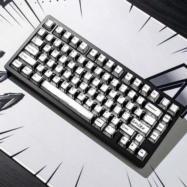 Alt view image 4 of 5 - Hunfuthr Manga Themed Keycaps PBT Dye Sub Retro Keycaps Japanese Style Cherry Profile Black White Key caps Set 141 Keys Fit for 60% 65% 75% 95% Mechanical Keyboard Cherry Mx Gateron Switches