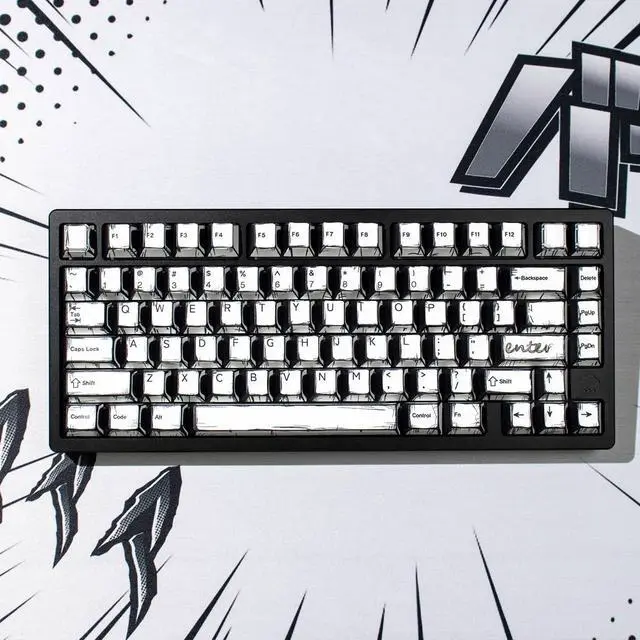 Alt view image 5 of 5 - Hunfuthr Manga Themed Keycaps PBT Dye Sub Retro Keycaps Japanese Style Cherry Profile Black White Key caps Set 141 Keys Fit for 60% 65% 75% 95% Mechanical Keyboard Cherry Mx Gateron Switches